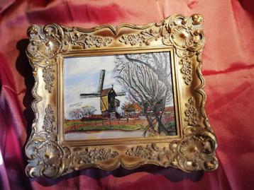 Petite peinture sur toile encadrement en bois doré beschikbaar voor biedingen
