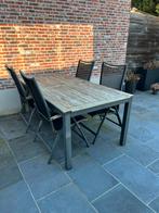 Tafel (teak blad) en 4 verstelbare stoelen, Tuin en Terras, Ophalen, Gebruikt, Tuinset, Eettafel