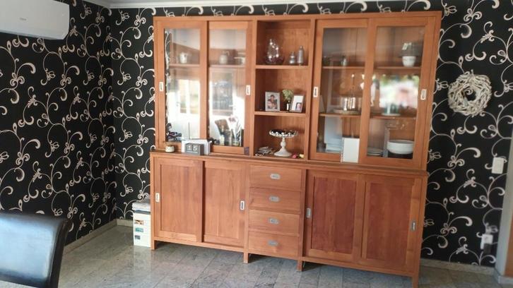 Teak wandmeubel en wijnrek, Huis en Inrichting, Kasten | Wandmeubels, Zo goed als nieuw, 200 cm of meer, 200 tot 250 cm, 50 tot 75 cm