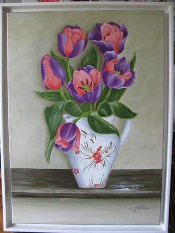 schilderij in olieverf Tulpenvaas