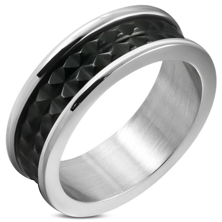 Roestvrij stalen herenring met zwarte middenstrook, Handtassen en Accessoires, Ringen, Nieuw, Heer, IJzer of Staal, Ophalen of Verzenden