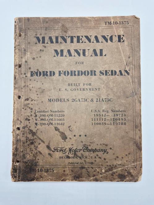 US WWII TM10-1375 Maintenance Manual Ford Fordor Sedan 1942, Verzamelen, Militaria | Tweede Wereldoorlog, Landmacht, Verzenden