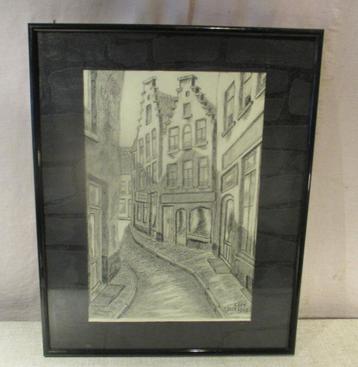 Mooie Tekening 'Smal Straatje in Antwerpen' - Delbaere beschikbaar voor biedingen