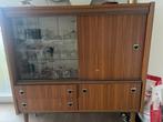 Vintage houten vitrinekast / dressoir – jaren ’60 / ’70, Huis en Inrichting, Ophalen, Gebruikt, Glas, 50 tot 75 cm