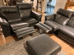 Salon en cuir avec fauteuils inclinables électriques et pouf, Enlèvement, Comme neuf, Cuir, 200 à 250 cm