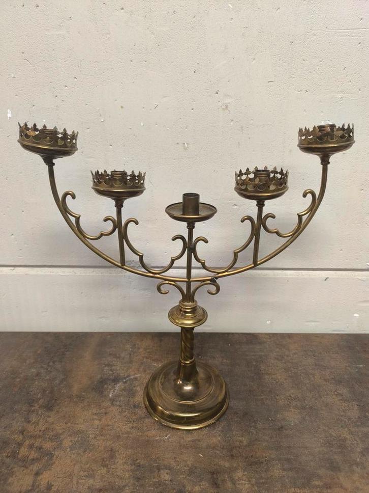 Messing vijfarmige kandelaar – neoklassiek, Antiek en Kunst, Antiek | Kandelaars, Ophalen