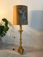 Vintage staande kandelaarlamp met originele lampenkap, Ophalen