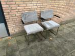 2 Grijze Zuiver Ribstof Stoelen met Chrome Buisframe, Huis en Inrichting, Ophalen, Gebruikt, Twee, Metaal