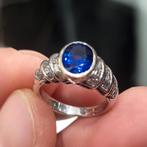 Saffier & Diamonds ring 18 karaat witgoud, Handtassen en Accessoires, Ringen, Ophalen, Wit, Nieuw, Met edelsteen