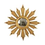 Vintage Houten Sunburst Zonnespiegel Convex Frankrijk 51cm, Huis en Inrichting, Gebruikt, Rond, Ophalen of Verzenden, Nvt