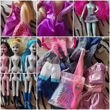 lot  poppenspeelgoed in barbiestijl en verzamelkleding