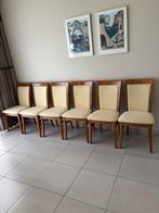 6 Notenhouten stoelen met beige bekleding!, Huis en Inrichting, Stoelen, Ophalen, Hout, Strak, Overige kleuren