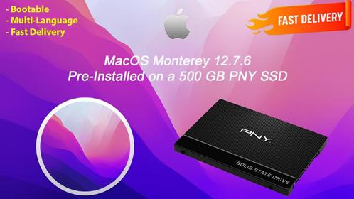 macOS Monterey 12.7.6 VoorGeïnstalleerde PNY SSD 500 GB OSX, Computers en Software, Besturingssoftware, Nieuw, MacOS, Verzenden