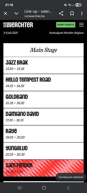 2 tickets Rock Werchter zaterdag 5-06-2025 beschikbaar voor biedingen
