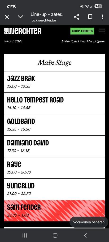 2 tickets Rock Werchter zaterdag 5-06-2025, Tickets en Kaartjes, Evenementen en Festivals