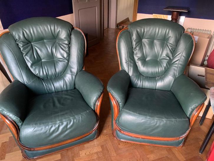 2 LEDEREN CLUBZETELS (prijs is per 2), Huis en Inrichting, Fauteuils, Gebruikt, Leer, 75 tot 100 cm, Minder dan 75 cm, Ophalen