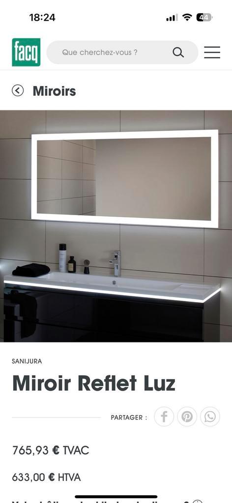 Miroir de salle de bain Sanijura 1m/antibuee + éclairage Led, Maison & Meubles, Accessoires pour la Maison | Miroirs, Neuf, 75 à 100 cm