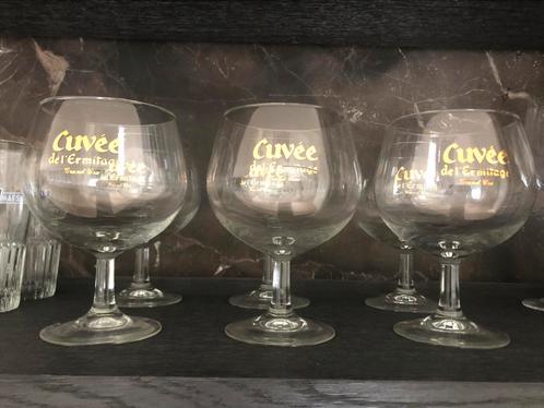 6 mooie glazen ‘Cuvée del Ermitage’ ‘Grand cru’, Verzamelen, Glas en Drinkglazen, Zo goed als nieuw, Ophalen