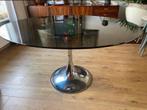Vintage Tulip trompetvoet glazen rookglas eettafel ovaal, Huis en Inrichting, Ophalen, Ovaal