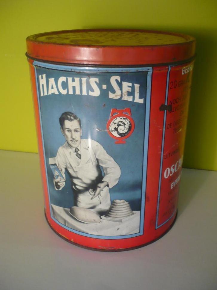 Knap vintage Blik Hachis Sel Bruxelles ( zeldzaam), Collections, Boîte en métal, Utilisé, Autre, Autres marques, Enlèvement ou Envoi