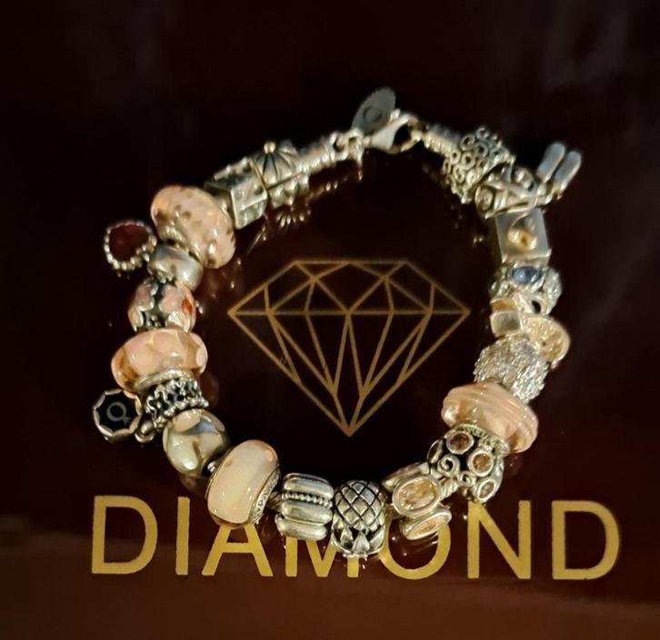 Echte 925 ALE Pandora-armband van 20 cm + 20 Pandora, Handtassen en Accessoires, Armbanden, Zo goed als nieuw, Zilver, Overige kleuren