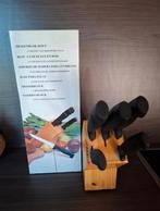 Bloc à couteaux en bois+ 5 couteaux en acier inoxydable, Ophalen of Verzenden, Zo goed als nieuw