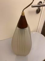 Gesatineerd Scandinavisch ( Vintage ) teak - Glas hanglamp., Glas, Ophalen of Verzenden, Zo goed als nieuw