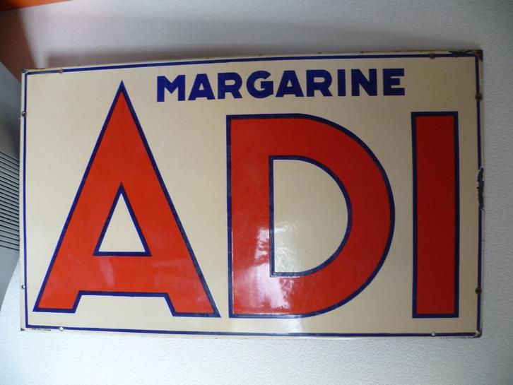 EMAILLE RECLAMEBORD"ADI MARGARINE"UIT 1936, Verzamelen, Merken en Reclamevoorwerpen, Gebruikt, Reclamebord, Ophalen