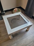 Unieke Handgemaakte Salontafel   Hardhout & Glazen blad, Huis en Inrichting, Ophalen, Zo goed als nieuw, Glas
