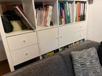 Kallax IKEA wit 8x8 met deurtjes en schuiven, Comme neuf, 100 à 150 cm, 25 à 50 cm, Avec tiroir(s)