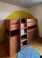 Bed met bureau en kasten, Ophalen, Gebruikt, Eenpersoons, Hout