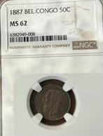 Belgium/Congo 50 Cents 1887 UNC MS62 Zeldzaam!!, Verzenden, Zilver, Losse munt, Zilver
