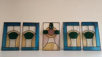 Ensemble de 5 panneaux vitraux colorés, 39 x 23,5 cm, Vitrail, Enlèvement, Utilisé, Moins de 80 cm