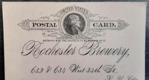 Brasserie Rochester+one cent postal card+USA+bavarian, Collections, Marques de bière, Comme neuf, Sous-bock, Bavaria, Enlèvement ou Envoi