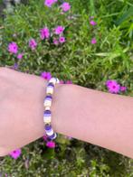 Clay beaded bracelet - purple/gold, Nieuw, Elastiek, Verzenden