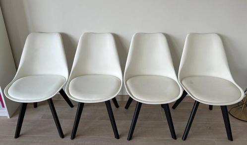 4 chaises de salle à manger Juntoo look cuir blanc, Maison & Meubles, Chaises, Utilisé, Quatre, Bois, Synthétique, Cuir, Blanc