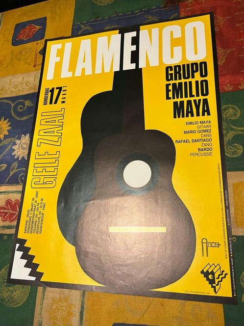 Affiche ancienne Flamenco - La Salle Jaune *88, Collections, Posters & Affiches, Utilisé, Musique, Affiche ou Poster pour porte ou plus grand