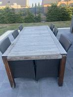 Tuintafel Teak + 6 rotan stoelen, Ophalen, Gebruikt, 6 zitplaatsen, Teakhout