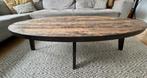 Flamant ovale woonkamertafel van hout en metaal, Huis en Inrichting, Tafels | Salontafels, Ophalen, Gebruikt, 100 tot 150 cm, 50 tot 100 cm