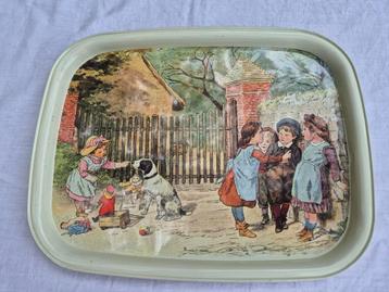 Dienblad metaal - Massily France spelende kinderen 1980 beschikbaar voor biedingen