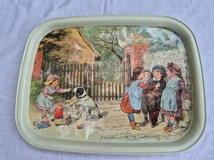 Dienblad metaal - Massily France spelende kinderen 1980, Antiek en Kunst, Curiosa en Brocante, Ophalen of Verzenden