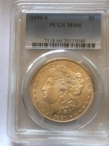 Authentieke Morgan Dollar 1880-S MS66 PCGS -1uit de VS 