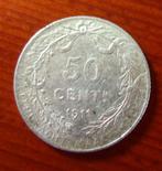 Pièce monnaie BELGE - 50 cts ALBERT - 1911 (en argent), Argent, Envoi, Monnaie en vrac, Argent