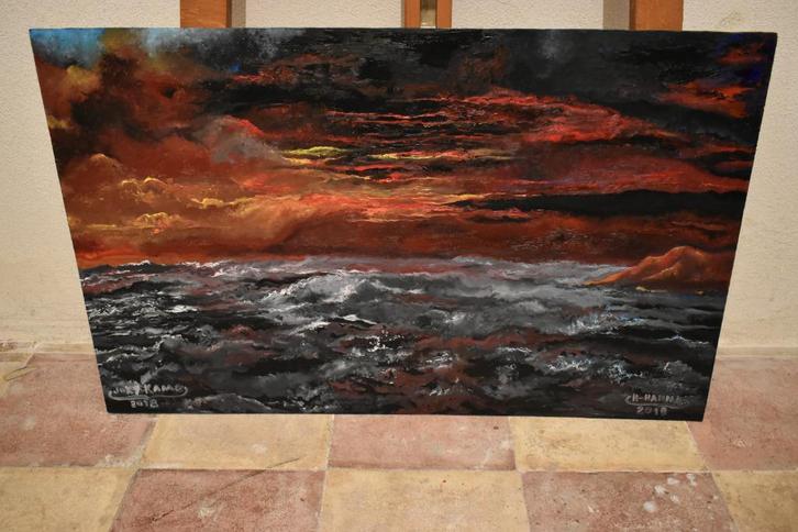 Origineel en uniek strandlandschapsschilderij van Joky Kamo, Antiek en Kunst, Kunst | Schilderijen | Modern, Ophalen