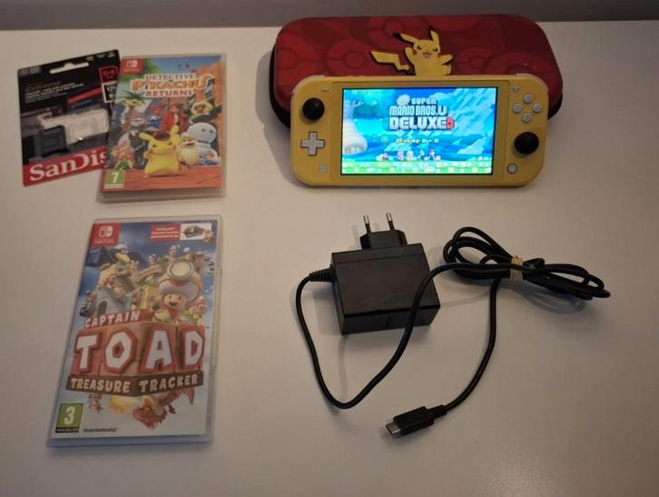 Switch Lite Yellow 64gb met 3 games (Mario, Pokémon, Toad), Games en Spelcomputers, Spelcomputers | Nintendo Switch, Gebruikt
