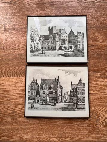 Twee werkjes aquarel tekening Herman Verbaere vintage beschikbaar voor biedingen