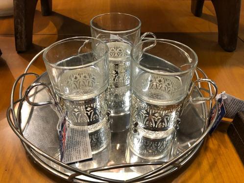 3 Glazen Engelse Tea Cups houders verzilverd ''Queen Ann '', Antiek en Kunst, Antiek | Servies los, Ophalen of Verzenden