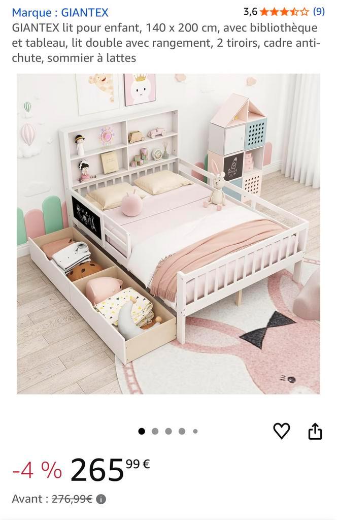 Lit enfant GIANTEX 140x200 NEUF – 65€ moins cher qu’Amazon, Kinderen en Baby's, Kinderkamer | Bedden, Nieuw, 140 tot 160 cm, 100 cm of meer