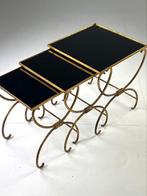 Vintage nesting tables goud zwart, Huis en Inrichting, Glas, Ophalen of Verzenden