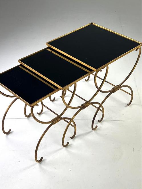 Vintage nesting tables goud zwart, Huis en Inrichting, Tafels | Bijzettafels, Glas, Ophalen of Verzenden
